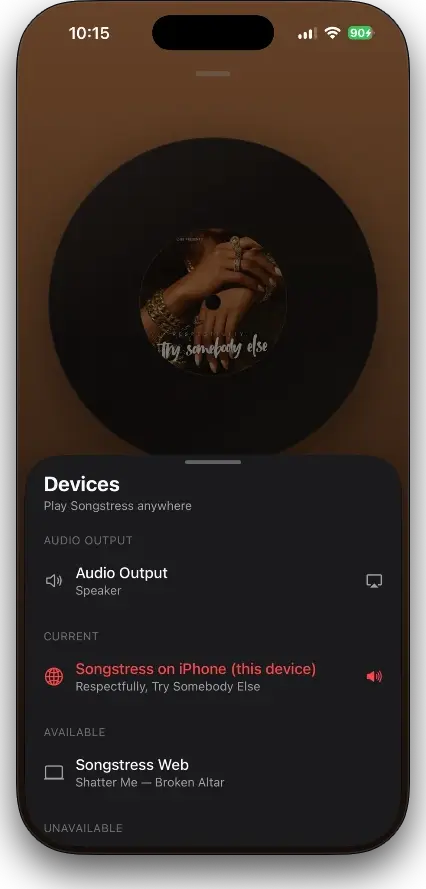 Songstress on the phone acting as a remote for the desktop