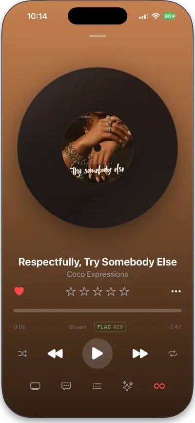 Songstress mobile player showing time-synced lyrics